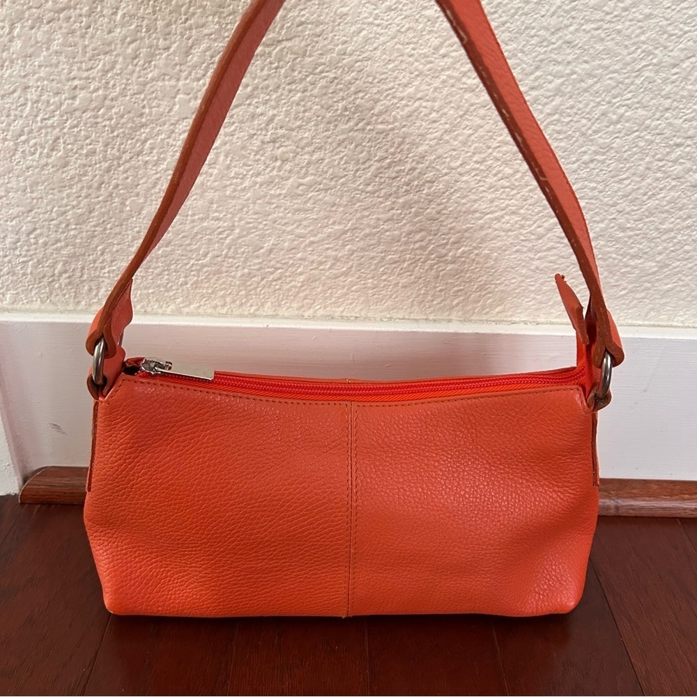 Genuine leather Orange shoulder bag Made in Italy silver hardware 12” long